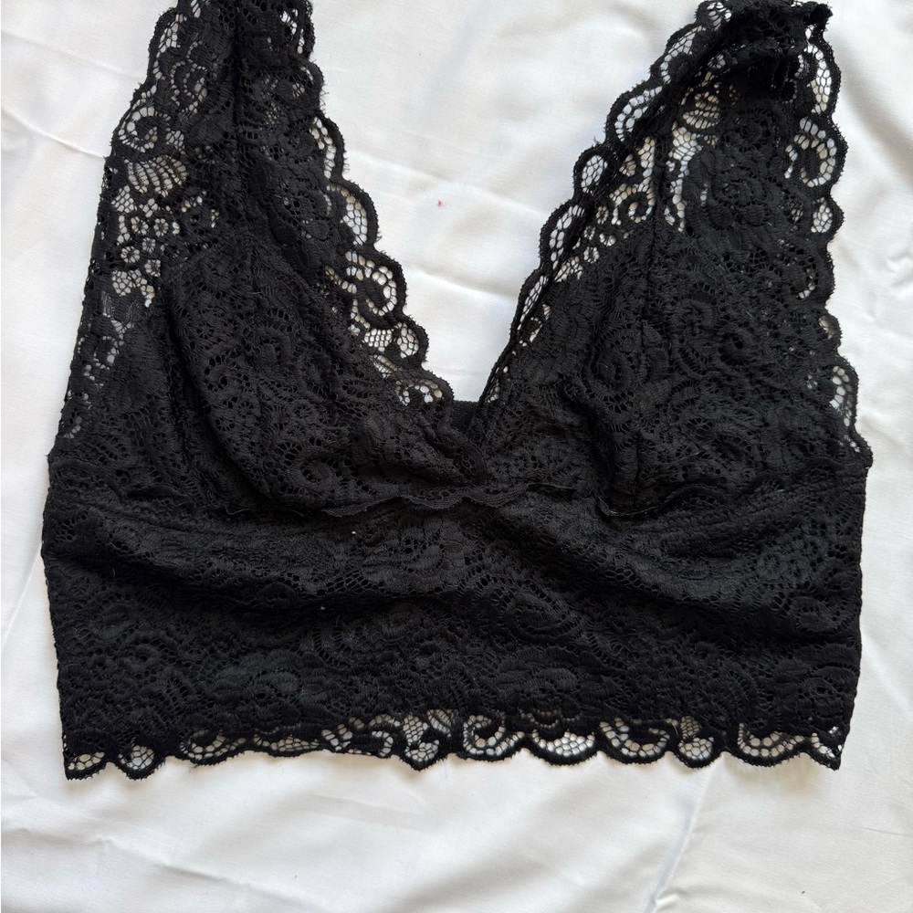 bebe Black Floral Lace Longline Plunge Bralette Size L